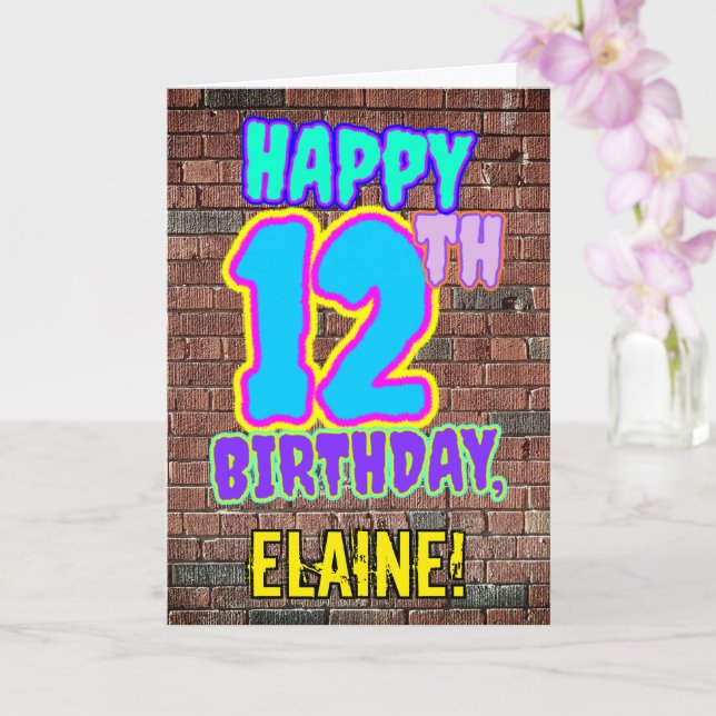 12th Birthday - Fun, Urban Graffiti Inspired Look Card (Orchid)
