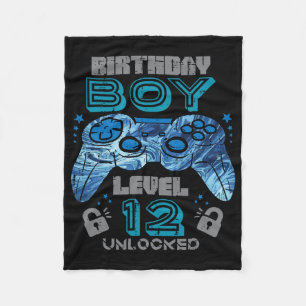 12th Birthday Gamer Level 12 Unlocked Video Gaming Fleece Blanket