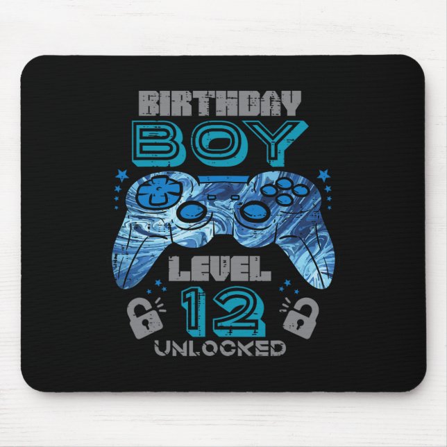 12th Birthday Gamer Level 12 Unlocked Video Gaming Mouse Pad (Front)