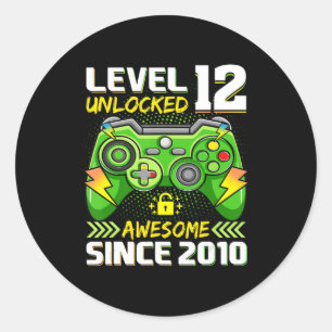 12th Birthday Gift Level 12 Unlocked Awesome 2010 Classic Round Sticker