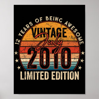12th Birthday Gift Vintage July 2010 12 Years Old Poster