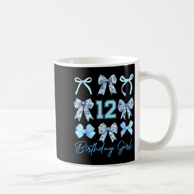 12th Birthday Girl Blue Toile Coquette Bow 12 Year Coffee Mug (Right)