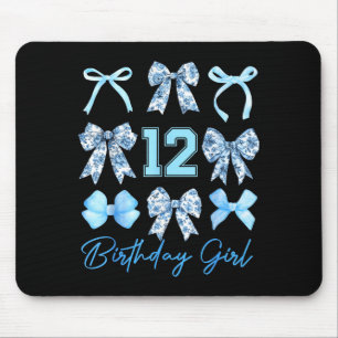 12th Birthday Girl Blue Toile Coquette Bow 12 Year Mouse Pad