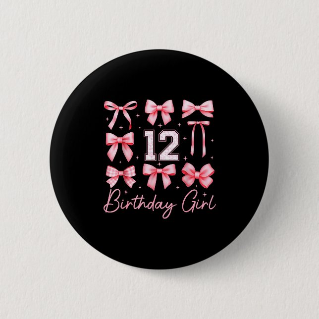 12th Birthday Girl Coquette Bow Floral Toile 12 Ye 6 Cm Round Badge (Front)