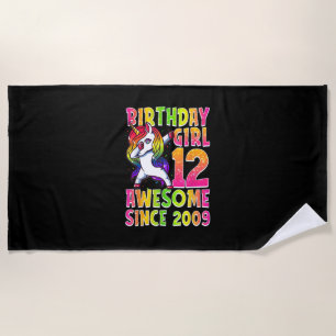 12th Birthday Girl Dabbing Unicorn 12 Years Old Pa Beach Towel