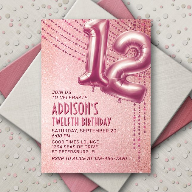 12th Birthday Girls Rose Gold Invitation (Creator Uploaded)