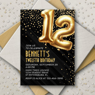 12th Birthday Gold Black Invitation