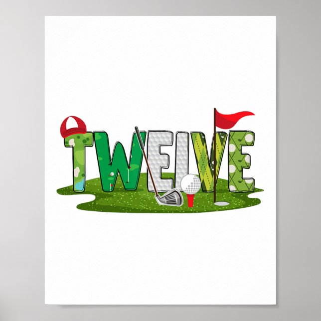 12th Birthday Golf Theme 12 Year Old Kids Sport Pa Poster (Front)
