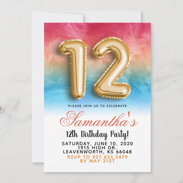12th Birthday Gradient Invitation (Front)