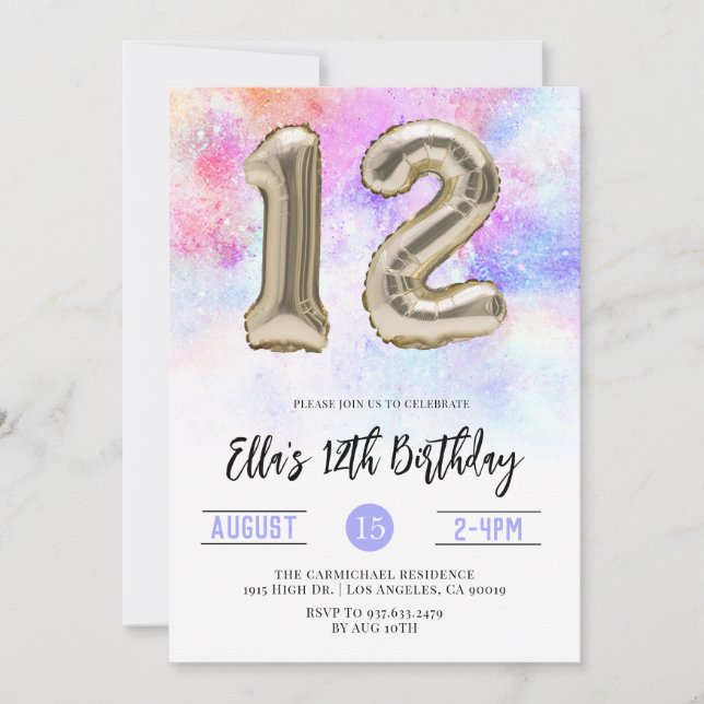 12th Birthday Gradient Invitation (Front)