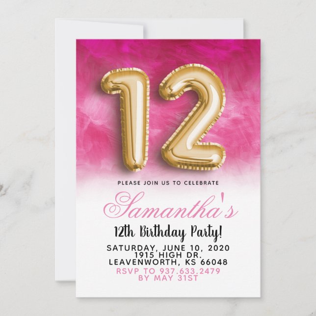 12th Birthday Gradient Invitation (Front)