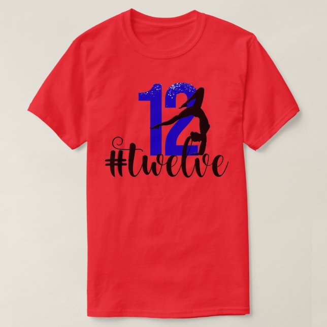 12th Birthday Gymnastics Party Royal Blue 12 Twelv T-Shirt (Design Front)