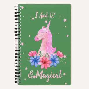 12th Birthday I am 12 & Magical Unicorn  Notebook
