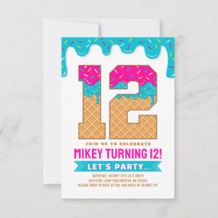 12th Birthday Ice Cream Drip Invitation