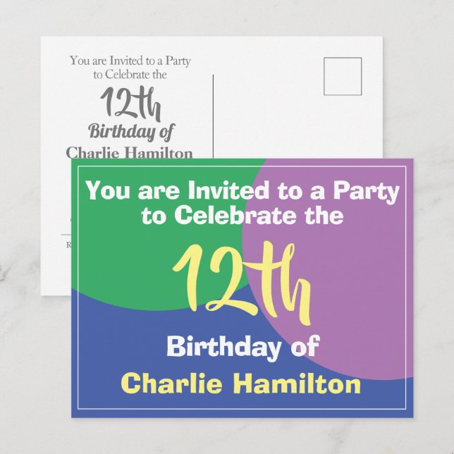 12th Birthday Invitation Postcard (Front/Back)