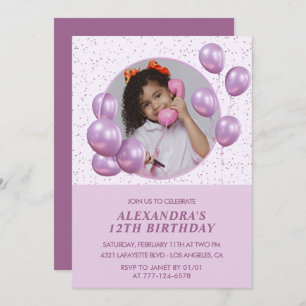 12th birthday invitations Balloons Photo Purple