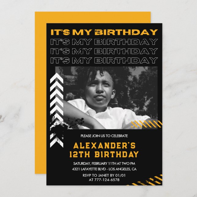 12th birthday invitations boy Photo Spray paint (Front/Back)