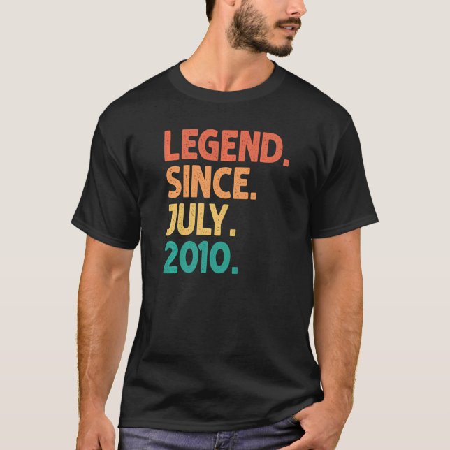 12th Birthday Legend Since July 2010 12 Years Old  T-Shirt (Front)
