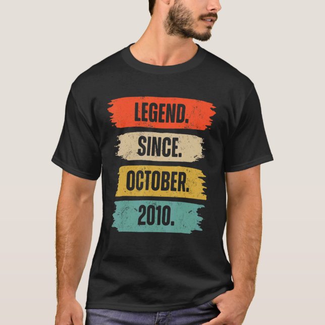 12th Birthday  Legend Since October 2010 12 Years  T-Shirt (Front)