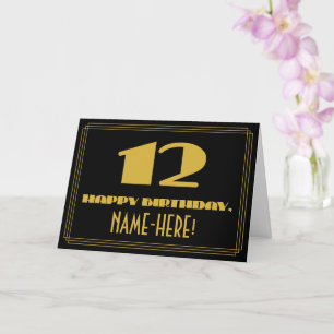 12th Birthday: Name + Art Deco Inspired Look "12" Card