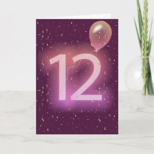 12th Birthday Neon Sign and Balloon Card