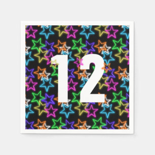 12th Birthday Neon Stars On Black Napkin