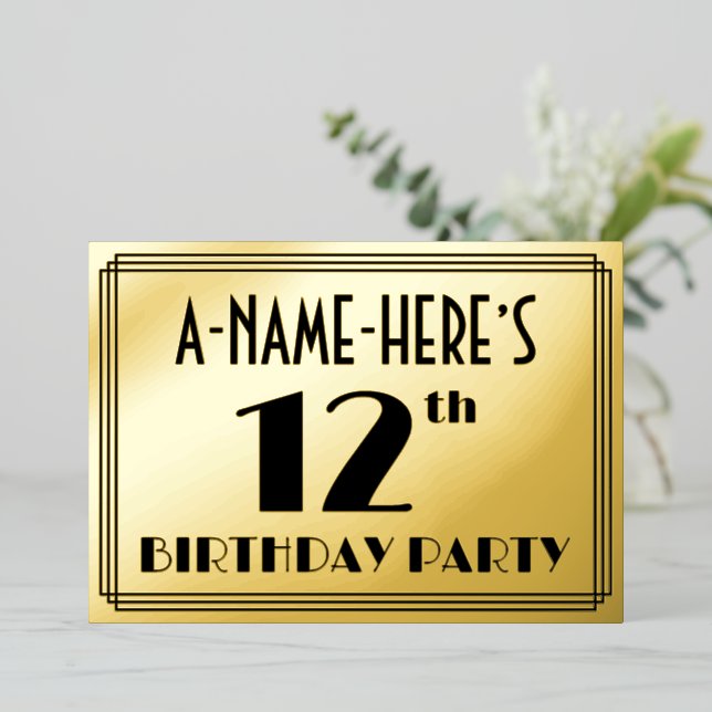 12th Birthday Party — Art Deco Look “12” + Name (Standing Front)