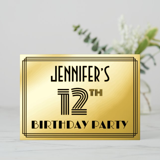 12th Birthday Party — Art Deco Style “12” & Name (Standing Front)