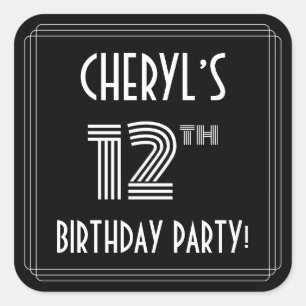 12th Birthday Party: Art Deco Style & Custom Name Square Sticker