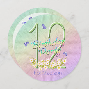 12th Birthday Party Butterfly Rainbow Invitations