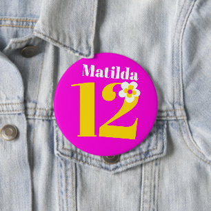 12th Birthday party girls pink yellow white 10 Cm Round Badge