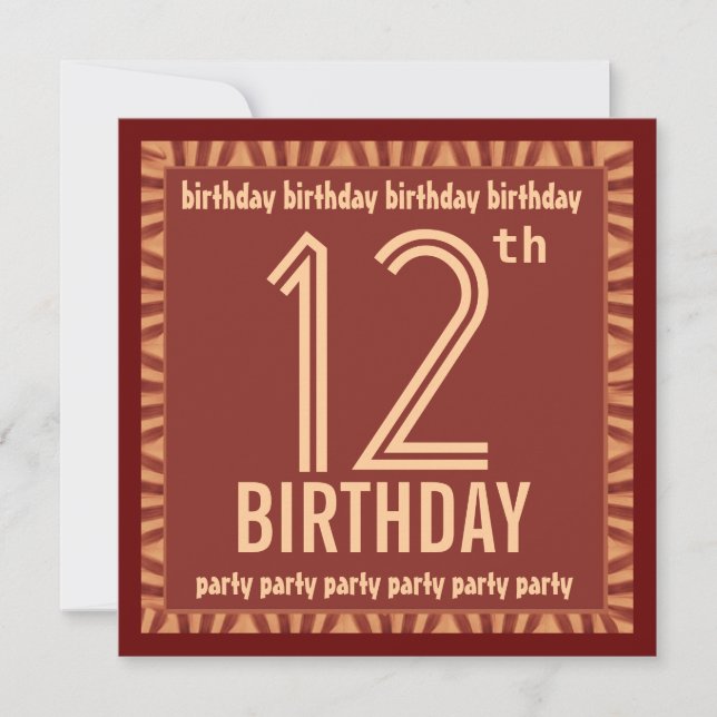 12th Birthday Party Orange and Gold Stripes D431 Invitation (Front)