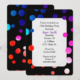 12th Birthday Party Rainbow Dots Invitation