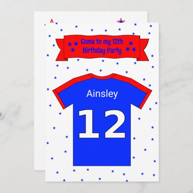 12th birthday personalised party invitation (Front/Back)