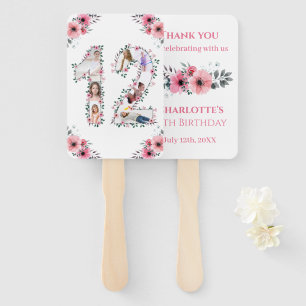 12th Birthday Photo Collage Pink Girl Flower White Hand Fan