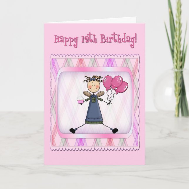 12th Birthday Pink Angel Card (Front)
