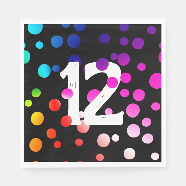 12th Birthday Rainbow Dots on Black  Napkin (Front)
