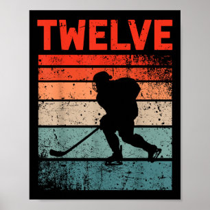 12th Birthday Retro Ice Hockey 12 Years Old Boy Gi Poster