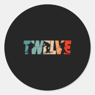 12th birthday retro ski skiing 12 year old boys classic round sticker