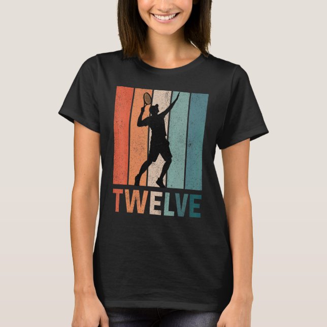12th Birthday Retro Tennis Player 12 Years Old Twe T-Shirt (Front)