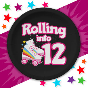 12th Birthday Roller Skating 12 Years Old Skate Paper Plate