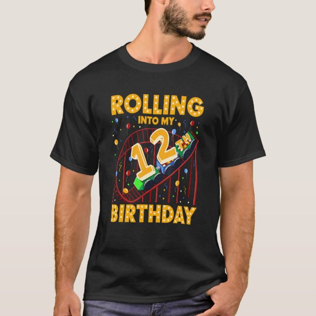 12th Birthday Rollercoaster Amusement Park Boy Bir T-Shirt (Front)