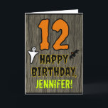 12th Birthday: Spooky Halloween Theme, Custom Name Card<br><div class="desc">The front of this scary and spooky Hallowe'en birthday themed greeting card design features a large number "12". It also features the message "HAPPY BIRTHDAY, ", and an editable name. There are also depictions of a ghost and a bat on the front. The inside features a customized birthday greeting message,...</div>