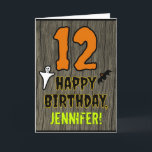 12th Birthday: Spooky Halloween Theme, Custom Name Card<br><div class="desc">The front of this scary and spooky Hallowe'en birthday themed greeting card design features a large number "12". It also features the message "HAPPY BIRTHDAY, ", and an editable name. There are also depictions of a ghost and a bat on the front. The inside features a customized birthday greeting message,...</div>