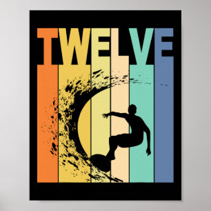 12th Birthday Surfing Beach Themed 12 Years Old Bo Poster