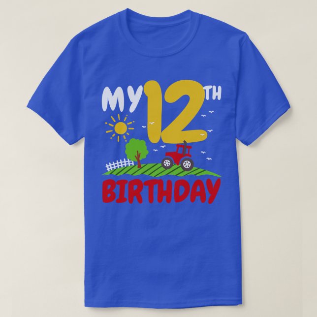 12th Birthday Tractor Farm Theme T-Shirt (Design Front)