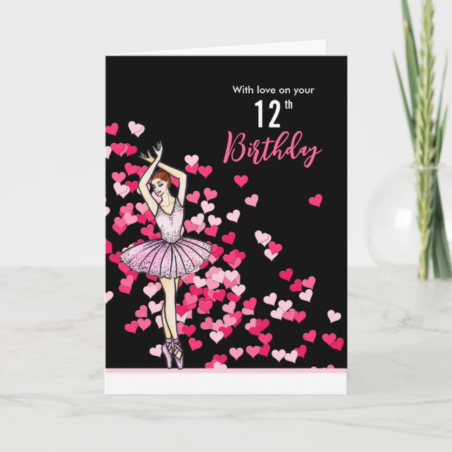 12th Birthday Wishes Ballerina Pink Dress  Card (Front)