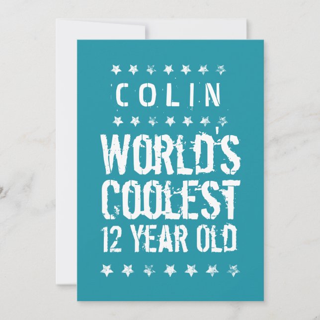 12th Birthday World's Coolest 12 Year Old Teal Z12 Invitation (Front)