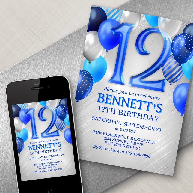 12th Boys Blue Birthday Invitation (Creator Uploaded)
