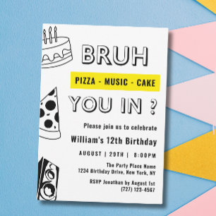 12th Bruh, You in Birthday Teen Boy Funny Invitation